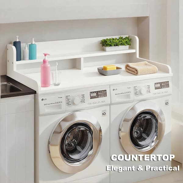 2-Tier Washer and Dryer Countertop, Large Space Laundry Topper for Folding Clothes Over Washer and Dryer in White