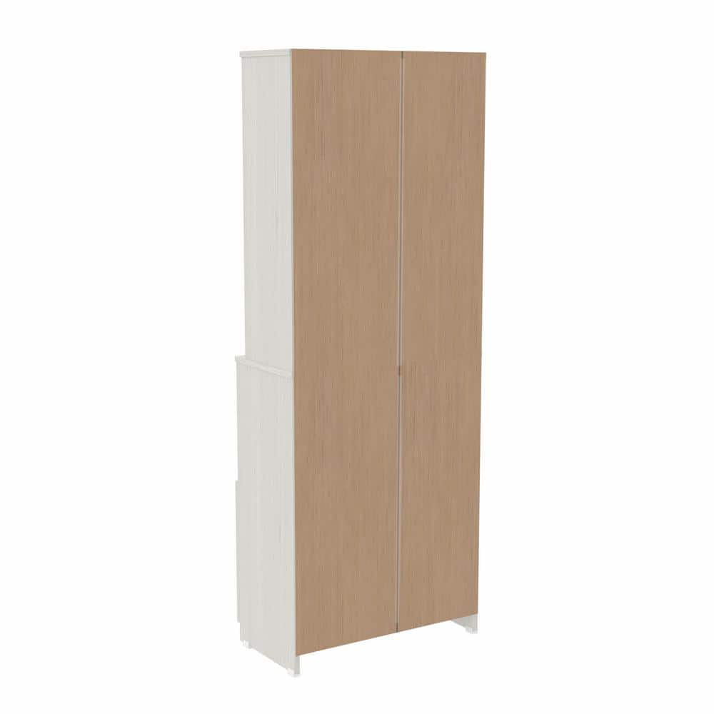 White Oak Adjustable Bookshelf with Cabinet and Metal Handles