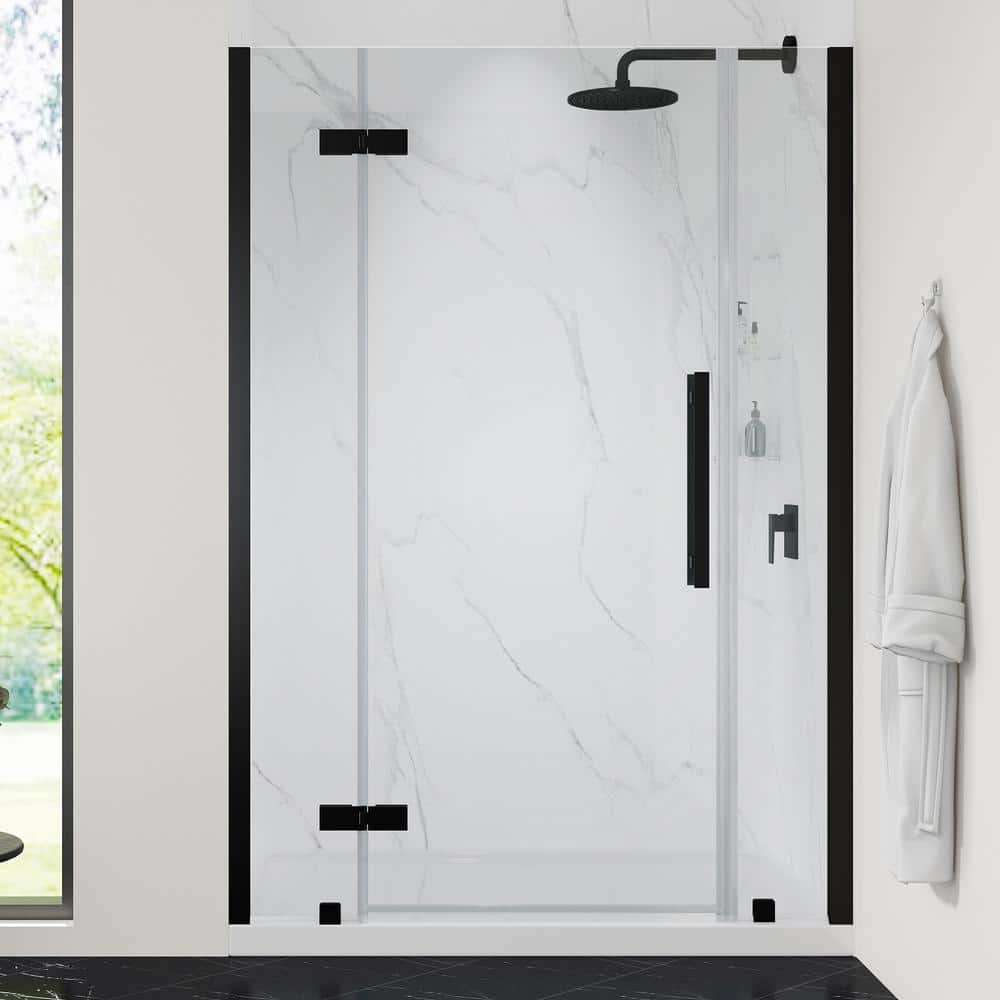 Endless Black Frameless Shower Kit with Tempered Glass Panels and Acrylic Base