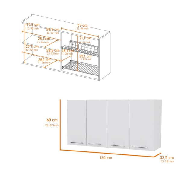 Amucolo 47.2 in. W x 13.1 in. D x 23.6 in. H White Wood Ready to Assemble Wall Kitchen Cabinet with Shelves and Four Doors