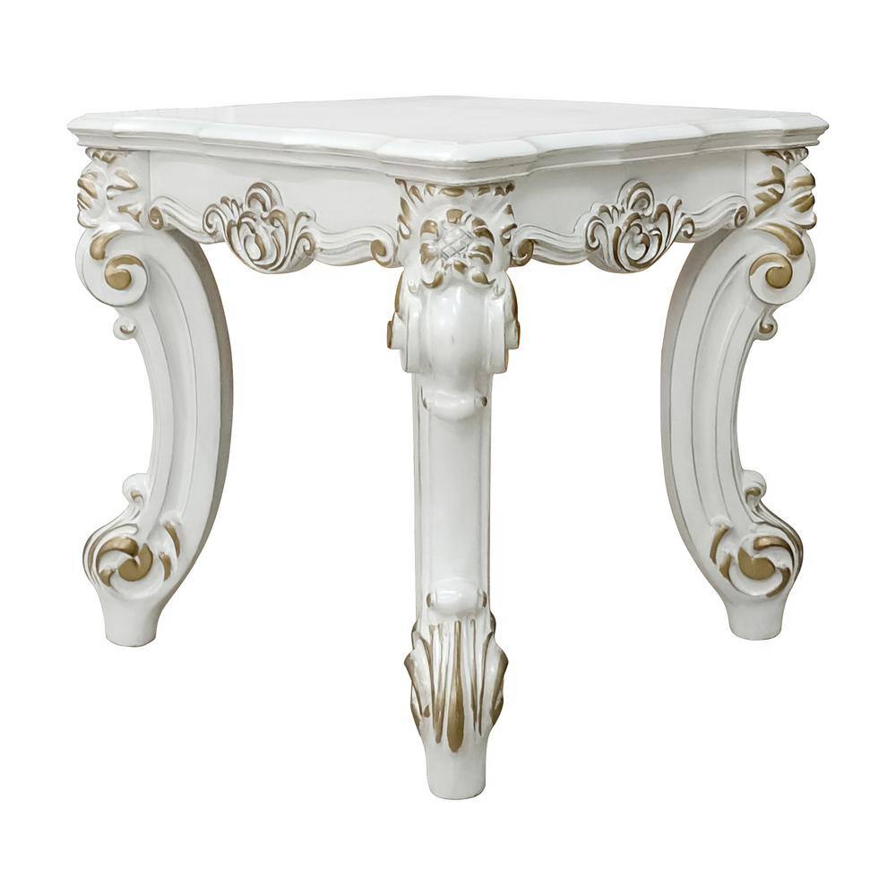Elegant Antique Pearl 26" Square Wood End Table with Scrolled Legs