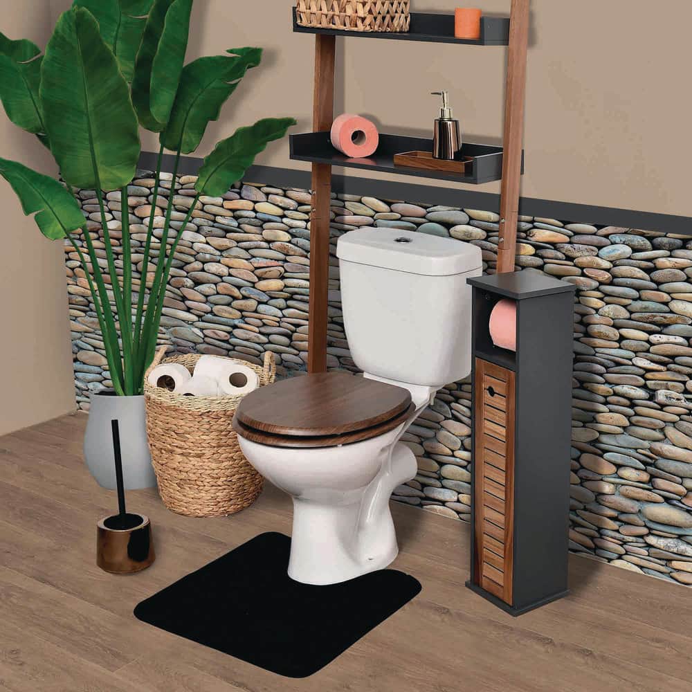 Gray and Natural Acacia Wood Free-Standing Toilet Paper Holder