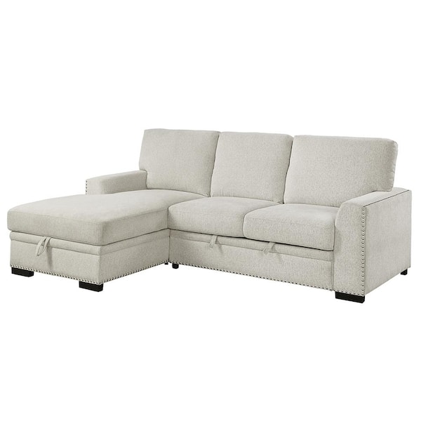 Lazzara Driggs 96 in. Straight Arm 2-piece Chenille Sectional Sofa in Beige with Pull-out Bed and Left Chaise