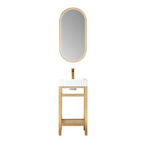 Ablitas 18 in. W x 18 in. D x 34 in. H Single Sink Bath Vanity in Brushed Gold with White Composite Stone Top and Mirror