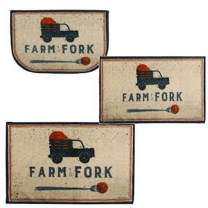 Farm To Fork Grey 2 ft. 6 in. x 4 ft. 2 in. Kitchen Mat 3-Piece Set