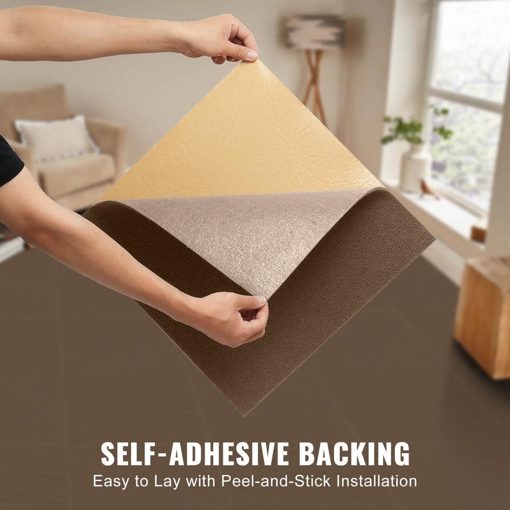 18'' x 18'' Brown Polyester Peel and Stick Carpet Tiles
