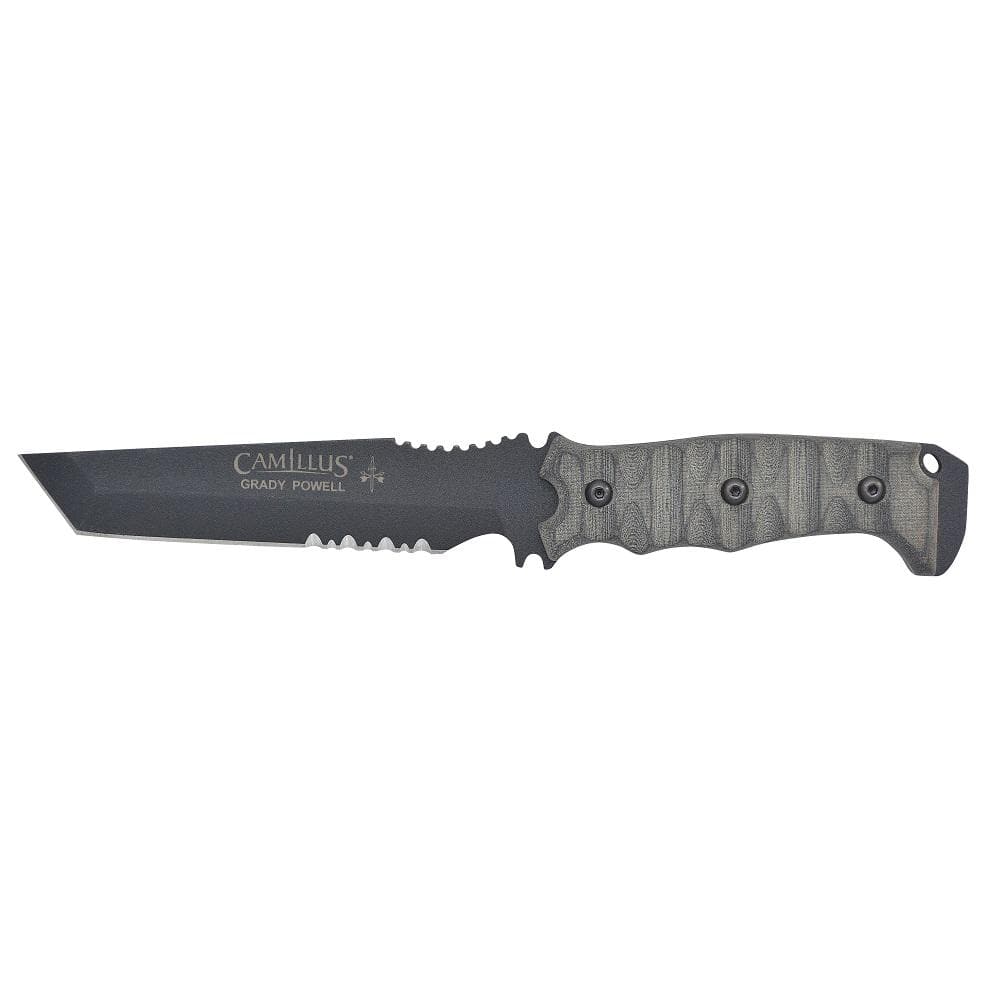 Camillus Dagr 4.87 in. Carbon Steel Tanto Partially Serrated Fixed Blade  Knife with Molded Sheath and 360 Belted Clip, G10 Handle 19239 - The Home  Depot