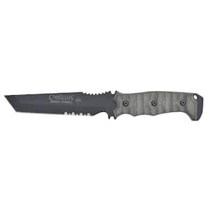 Dagr 4.87 in. Carbon Steel Tanto Partially Serrated Fixed Blade Knife with Molded Sheath and 360 Belted Clip, G10 Handle