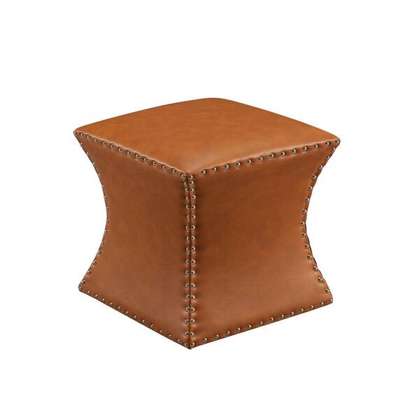 Kings Brand Furniture Brown Nailhead Trim Faux Leather Ottoman