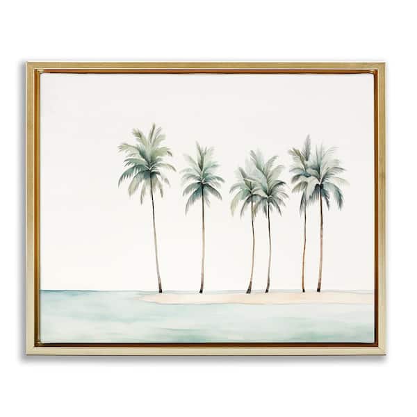 Stupell Industries Summer Palms in a Line by Arlington Prints Gold Floater Frame Coastal Graphic Art Print 17 in. x 21 in.