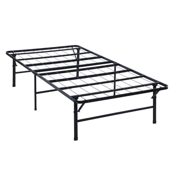 Benjara Adel Black Foldable Metal Frame Twin Size Low Profile Platform Bed
