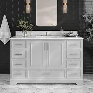 Stafford 55 in. W x 22 in. D x 35.25 in. H Single Sink Freestanding Bath Vanity in Grey with Carrara White Marble Top