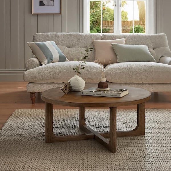 Muriel 42 Dia in. Light Brown Finish Round Wood Cocktail Table