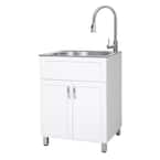 All-in-One 24 in. x 21.3 in. x 33.8 in. Stainless Steel Drop-In Sink and Cabinet with Faucet in White
