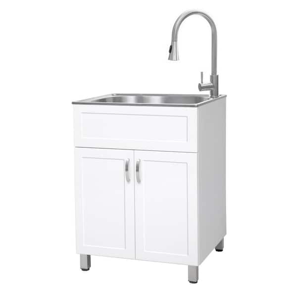Presenza All-in-One 24 in. x 21.3 in. x 33.8 in. Stainless Steel Drop-In Sink and Cabinet with Faucet in White
