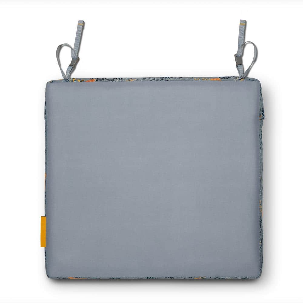 Vera Bradley 19 in. L x 19 in. W x 3 in. Thick Outdoor Patio Dining Seat Cushion in Rain Forest Toile Gray/Gold