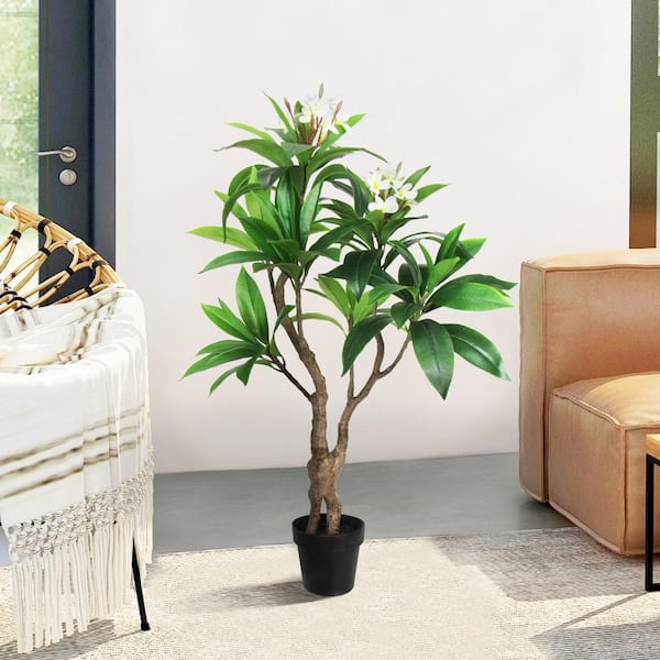 Unbranded 4 ft. Real Touch Cream White Artificial Plumeria Tree Tropical Plant in Pot