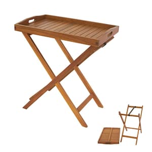 26.7 in. Rustic Acacia Wood Rectangular Outdoor Folding Table with Slatted Tray Tabletop