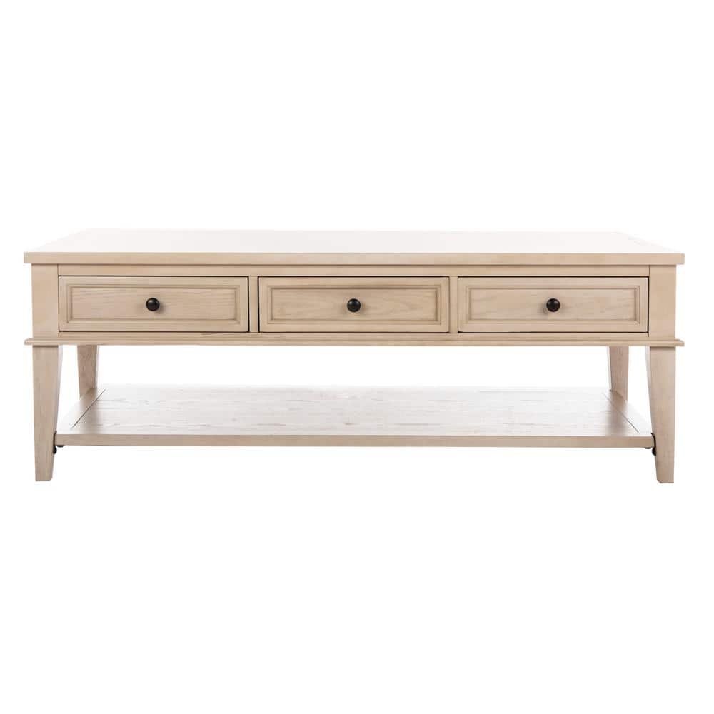 White Wash Elm Wood Coffee Table with Storage Drawers