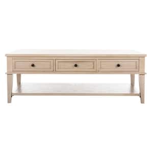 Manelin 54 in. White Washed Large Rectangle Wood Coffee Table