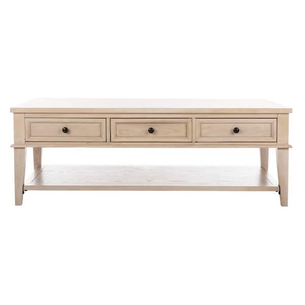 SAFAVIEH Manelin 54 in. White Washed Large Rectangle Wood Coffee Table