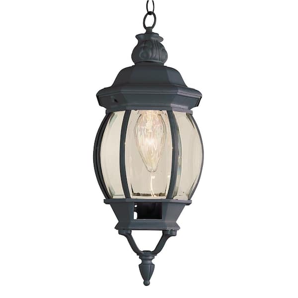 Bel Air Lighting Parsons 1-Light Black Hanging Outdoor Pendant Light Fixture with Clear Glass