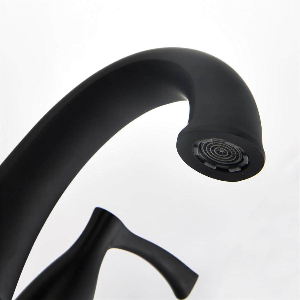 Matte Black Brass Double Handle Bathroom Faucet with Drain Kit