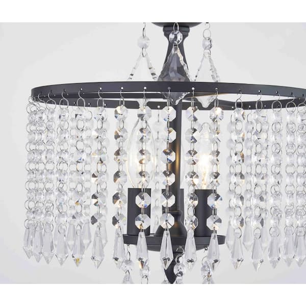 Home Decorators Collection Calisitti 3 Lights Matte Black Mini Chandelier With K9 Hanging Crystals Hd 1144mb - Home Decorators Collection 3 Light Mini Chandelier