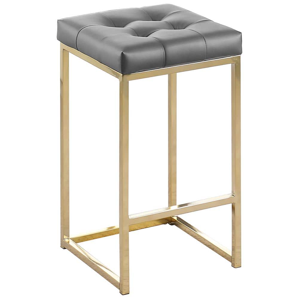 Modern Gray Faux Leather 27" Counter Height Stool with Chrome Base