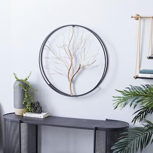 26 in. x  26 in. Metal Gold Branch Tree Wall Decor with Black Frame