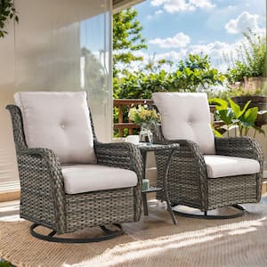 Carolina Gray 3-Pieces Wicker Patio Conversation Deep Seating Set with CushionGuard Beige Cushions