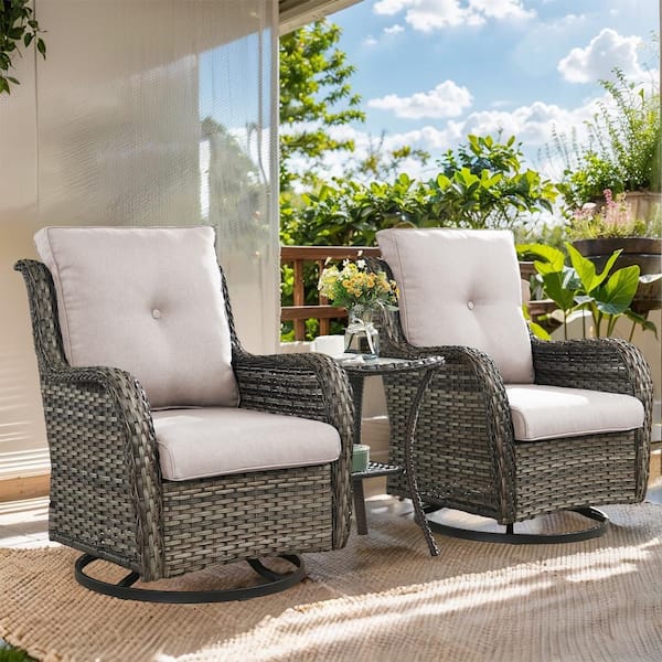 Gymojoy Carolina Gray 3-Pieces Wicker Patio Conversation Deep Seating Set with CushionGuard Beige Cushions