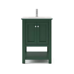 Bradford 24 in. W Single Sink Traditional Bathroom Vanity in Dark Green with White Ceramic Top and White Basin