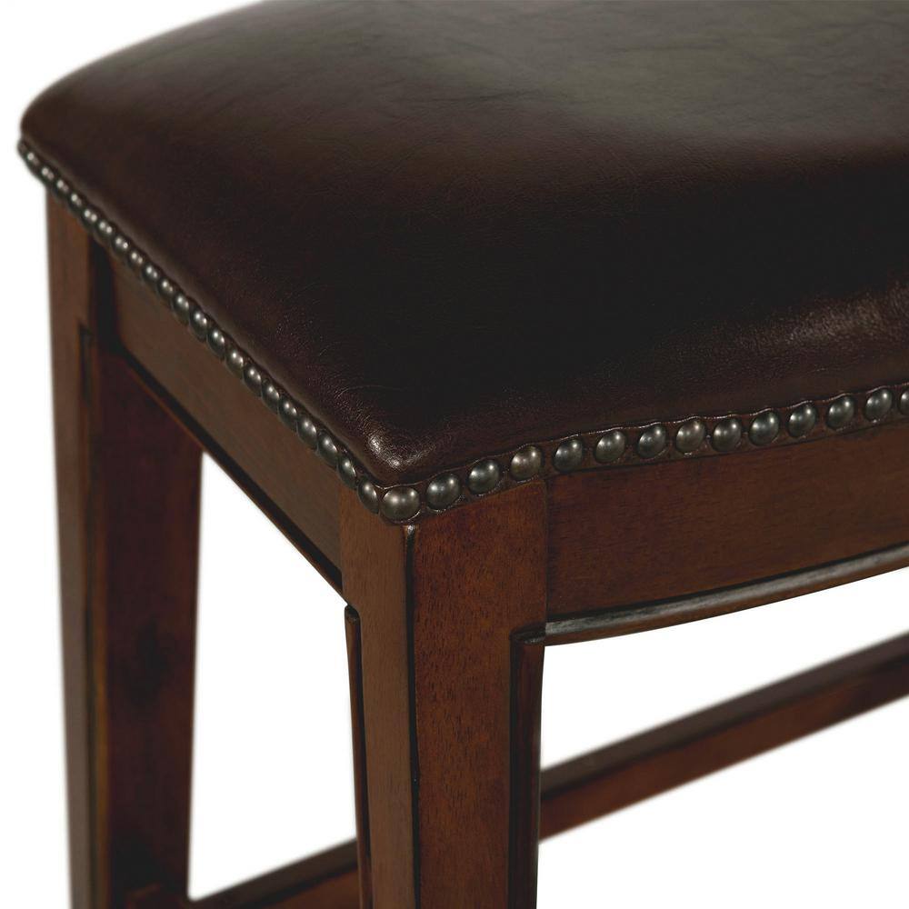 Rustic Chestnut 30" Backless Saddle Bar Stool with Faux Leather Seat