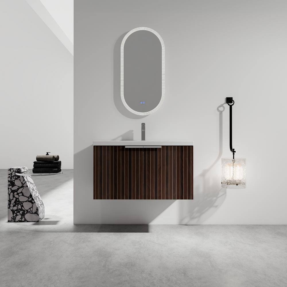 Elegant 36 in. W x 18.1 in. D x 20.5 in. H Floating in Silver-Brown Stripe Bath Vanity with White Resin Top price history on PriceWatchPro