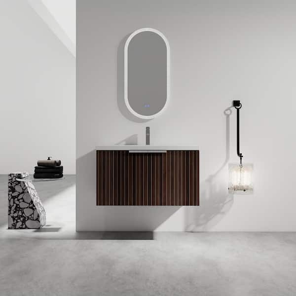 UPIKER Elegant 36 in. W x 18.1 in. D x 20.5 in. H Floating in Silver-Brown Stripe Bath Vanity with White Resin Top