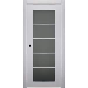 24 in. x 80 in. Smart Pro Polar White Right-Hand Solid Core Wood 5-Lite Frosted Glass Single Prehung Interior Door