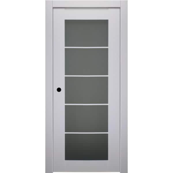 Belldinni 28 in. x 80 in. Smart Pro Polar White Right-Hand Solid Core Wood 5-Lite Frosted Glass Single Prehung Interior Door