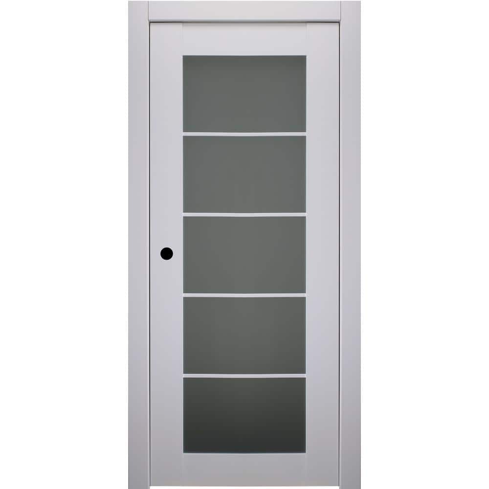 Polar White Solid Core Pine and Frosted Glass 5-Lite Prehung Interior Door