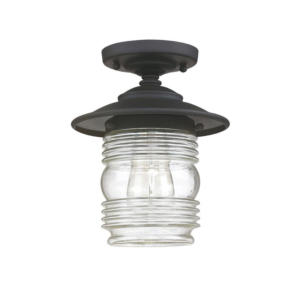 Creekside 8 in. W x 10 in. H 1-Light Black Outdoor Flush Mount Light with Clear Ringed Glass price history on PriceWatchPro