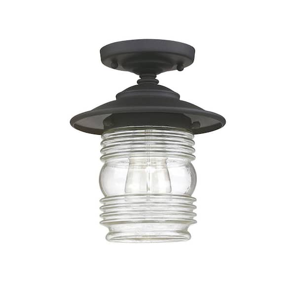 Capital Lighting Fixture Company Creekside 8 in. W x 10 in. H 1-Light Black Outdoor Flush Mount Light with Clear Ringed Glass