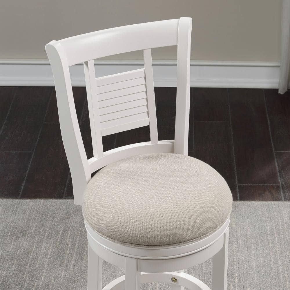 Grove White Solid Wood Swivel Bar Stool with Ivory Cushion