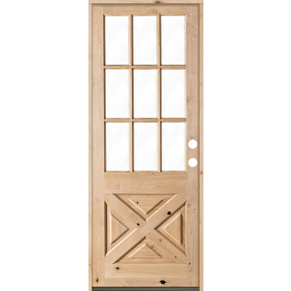 32 in. x 96 in. Knotty Alder Left-Hand/Inswing X-Panel 1/2 Lite Clear Glass Unfinished Wood Prehung Front Door price history on PriceWatchPro