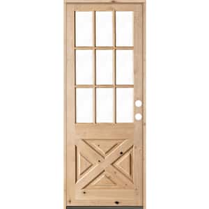 32 in. x 96 in. Knotty Alder Left-Hand/Inswing X-Panel 1/2 Lite Clear Glass Unfinished Wood Prehung Front Door