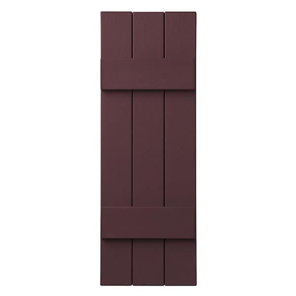 11 in. x 31 in. Polypropylene Plastic 3-Board Closed Board and Batten Shutters Pair in Vineyard Red