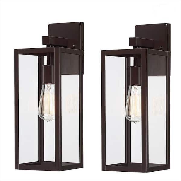 Martin 17.5 in. 1-Light Bronze Finish Hardwired Outdoor Wall Lantern Sconce with No Bulbs Included (2-Pack)