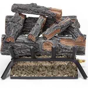 18 in. 45,000 BTU Vented Natural Gas Fireplace Log Set Match Light Mountain Oak with Remote Control