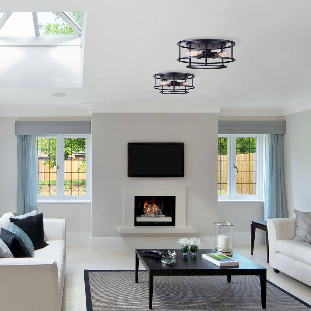 Luca Matte Black Drum Flush Mount Ceiling Light