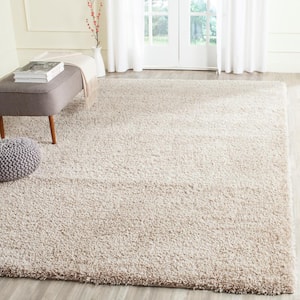California Shag Beige 7 ft. x 7 ft. Square Solid Area Rug