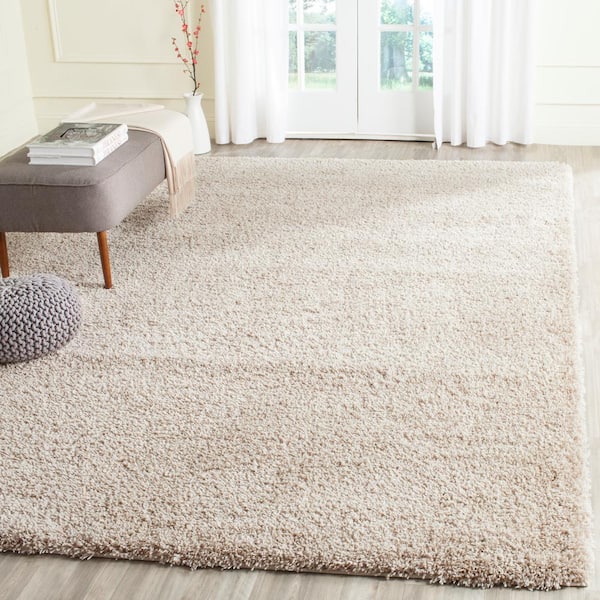 California Shag Beige 9 ft. x 12 ft. Solid Area Rug